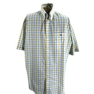 Lacoste Vintage Blue‎ and Yellow Check Button Up Shirt Alligator Logo Mens 43